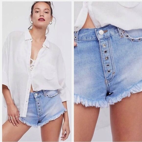 Free People Pants - Free People distressed button fly denim shorts sz 27